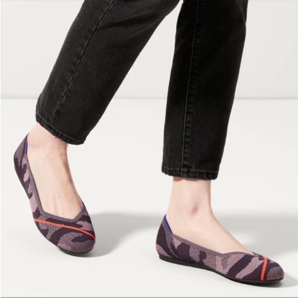 Rothy's round toe ballet flats Taupe Camo Orange pattern 11.5 shoes retired